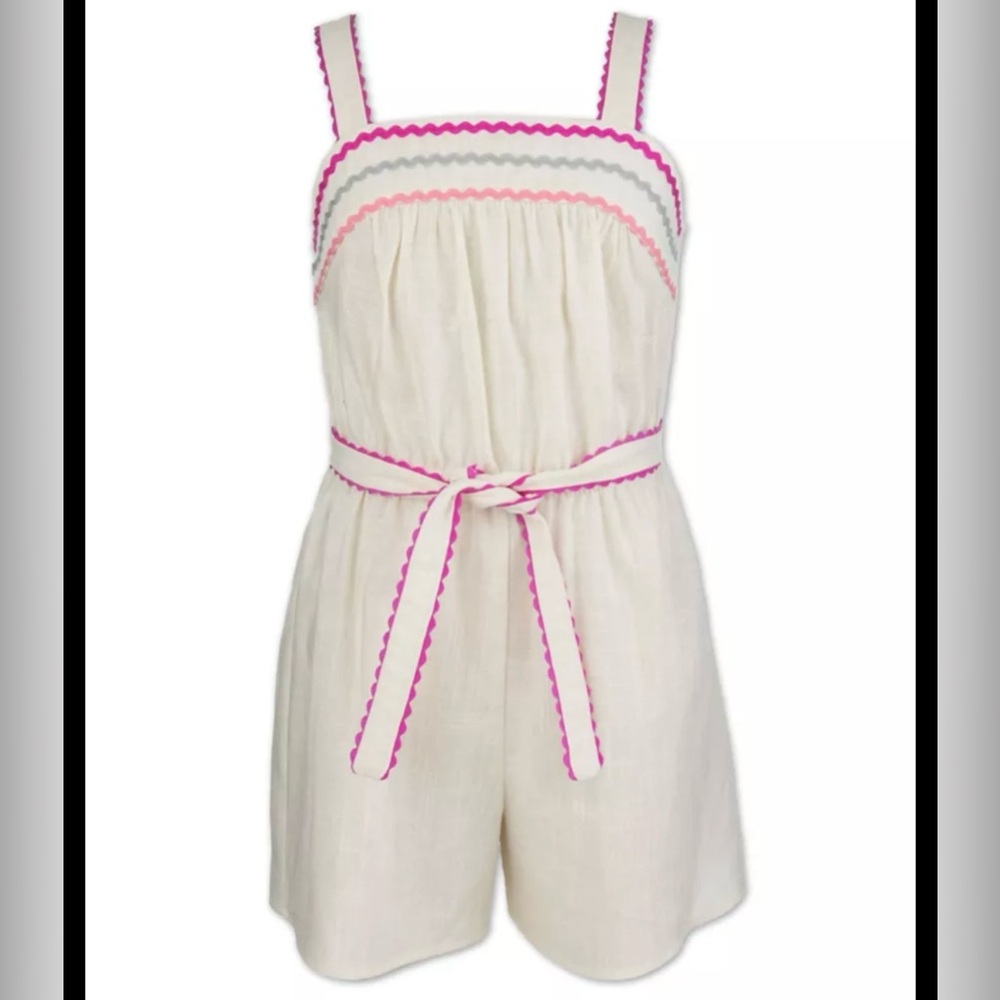 Speechless girls white, Pink Romper Linen blend Size M (10/12) elastic waist NWT